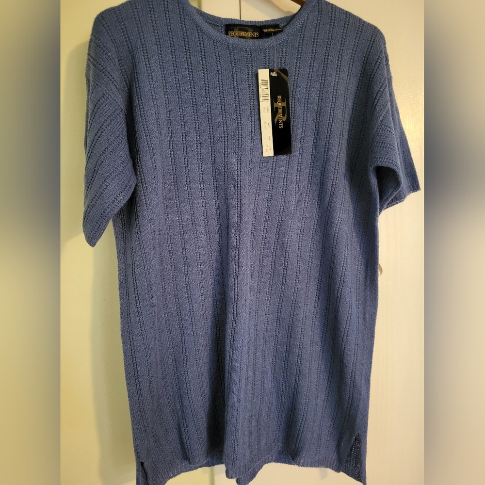 NWT Requirements Blue Short Sleeve Sweater Top Sz L
